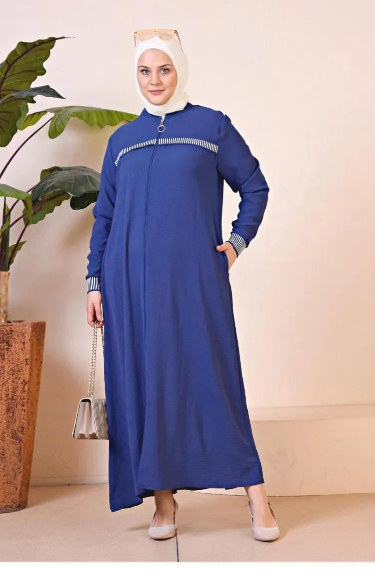 Aerobin – Abaya De Sport à Fermeture éclair Pour Femmes Vêtements Hijab Surdimensionnés Grande Taille Bleu Marine 8710 8710.Laci