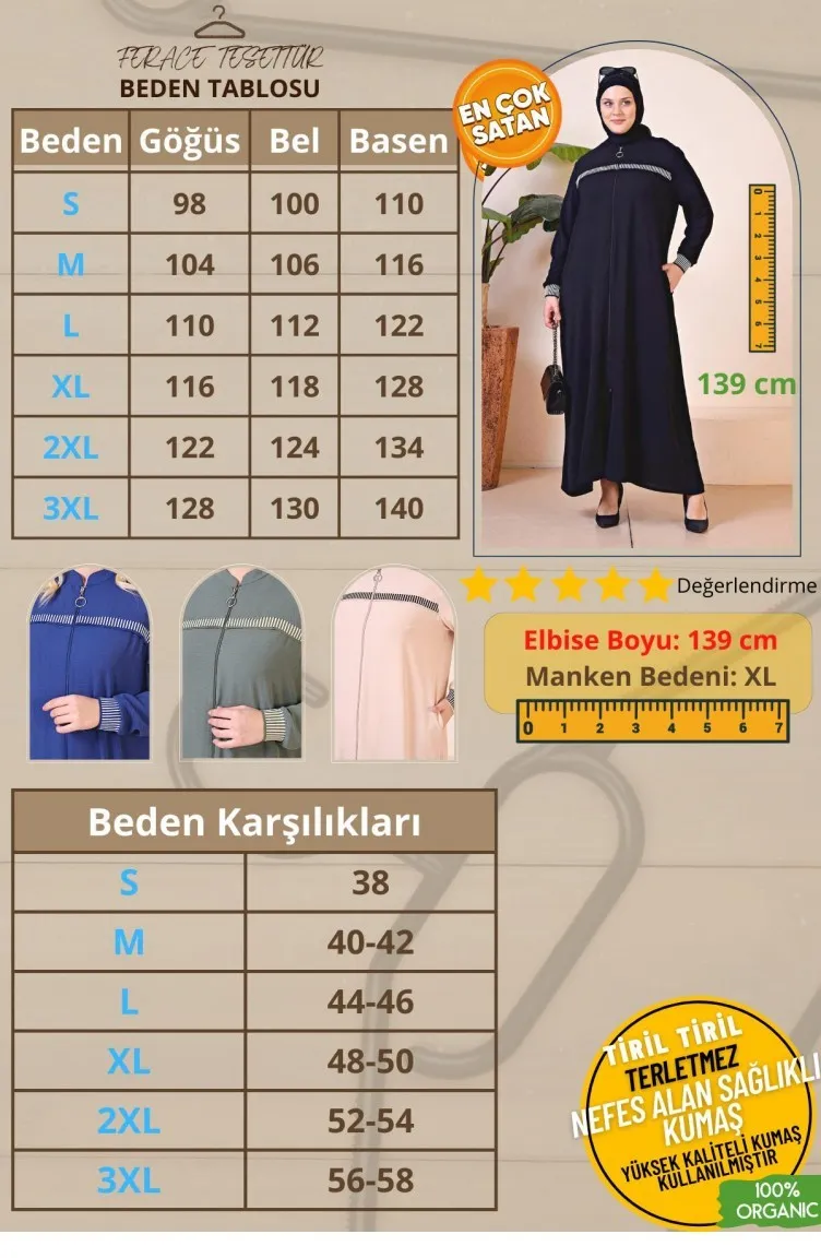 Aerobin – Abaya De Sport à Fermeture éclair Pour Femmes Vêtements Hijab Surdimensionnés Grande Taille Bleu Marine 8710 8710.Laci