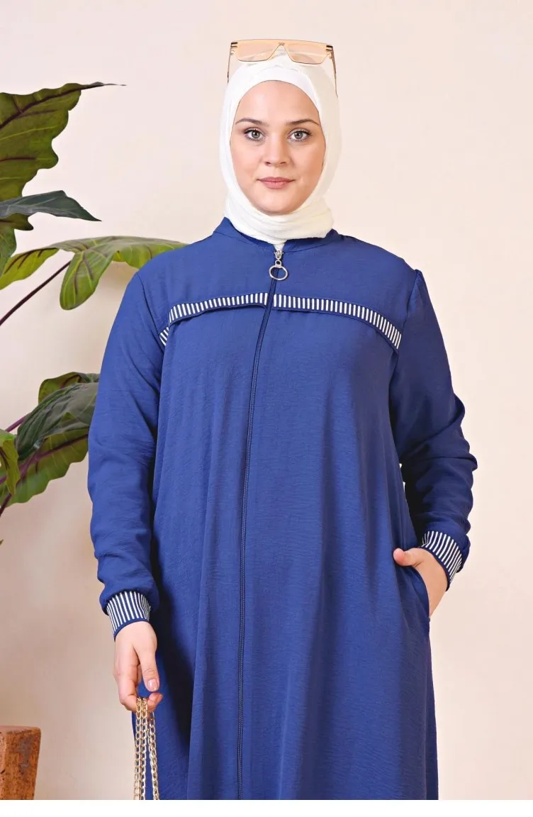 Aerobin – Abaya De Sport à Fermeture éclair Pour Femmes Vêtements Hijab Surdimensionnés Grande Taille Bleu Marine 8710 8710.Laci