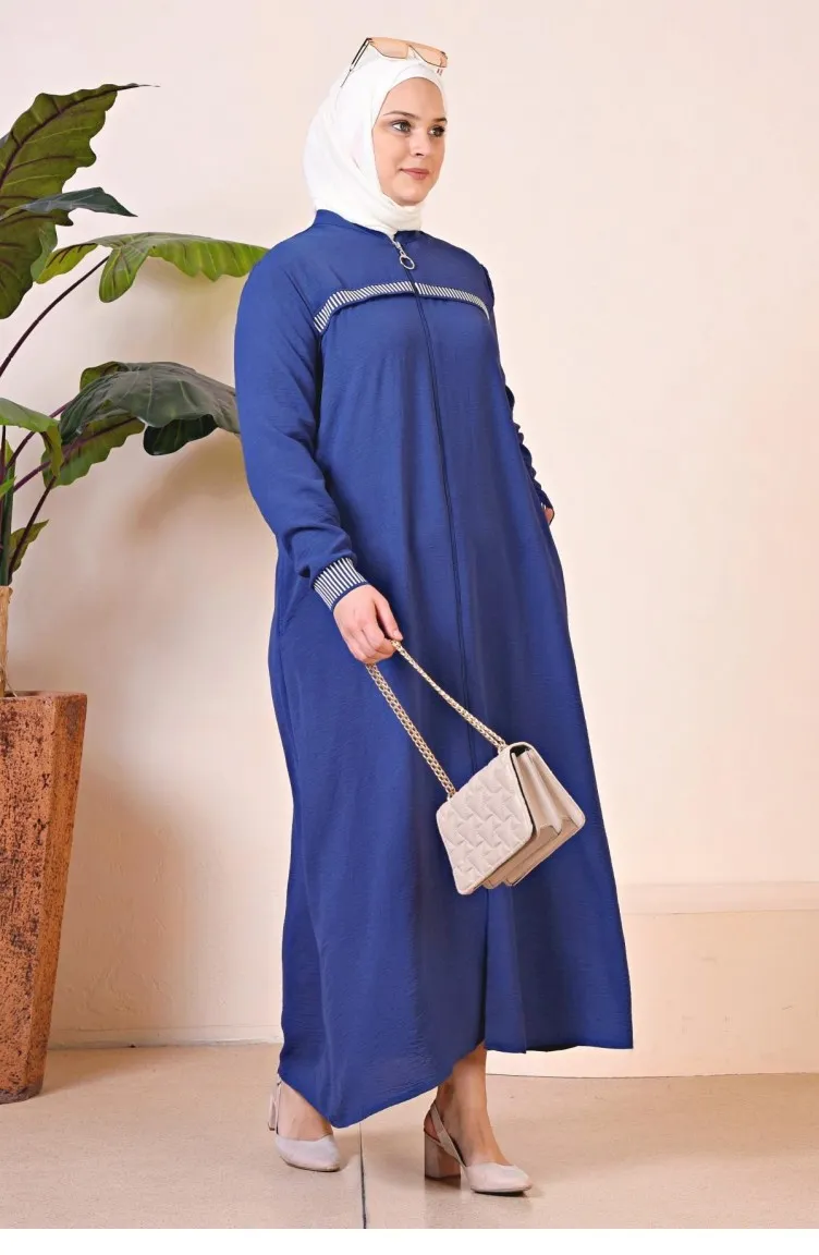 Aerobin – Abaya De Sport à Fermeture éclair Pour Femmes Vêtements Hijab Surdimensionnés Grande Taille Bleu Marine 8710 8710.Laci