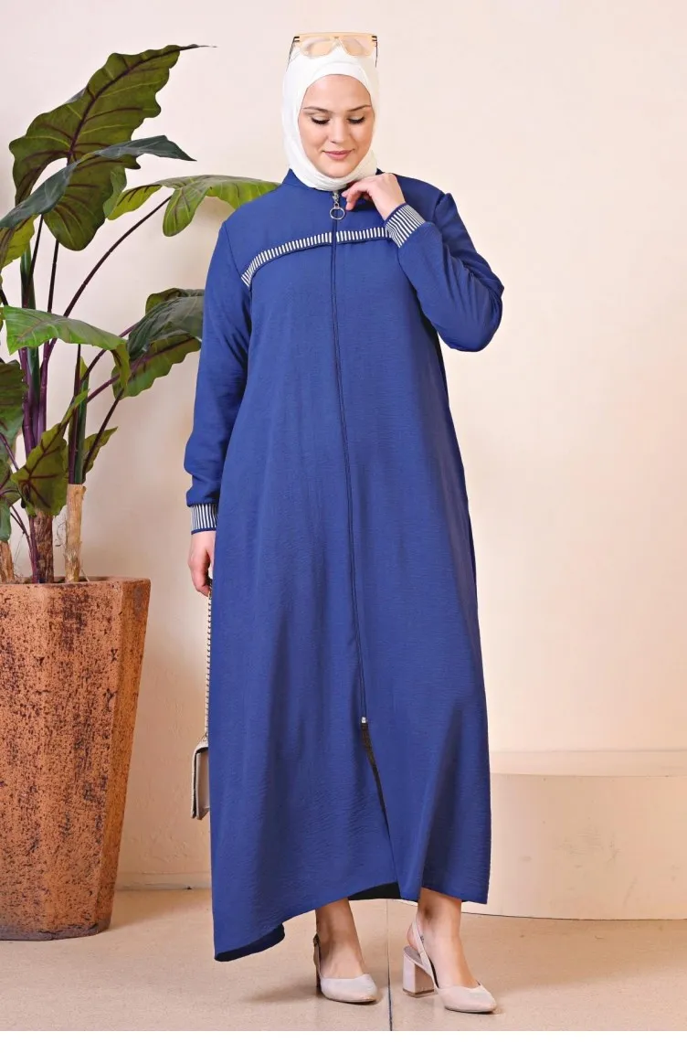 Aerobin – Abaya De Sport à Fermeture éclair Pour Femmes Vêtements Hijab Surdimensionnés Grande Taille Bleu Marine 8710 8710.Laci