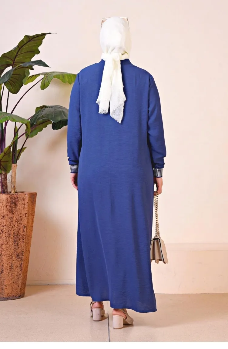 Aerobin – Abaya De Sport à Fermeture éclair Pour Femmes Vêtements Hijab Surdimensionnés Grande Taille Bleu Marine 8710 8710.Laci