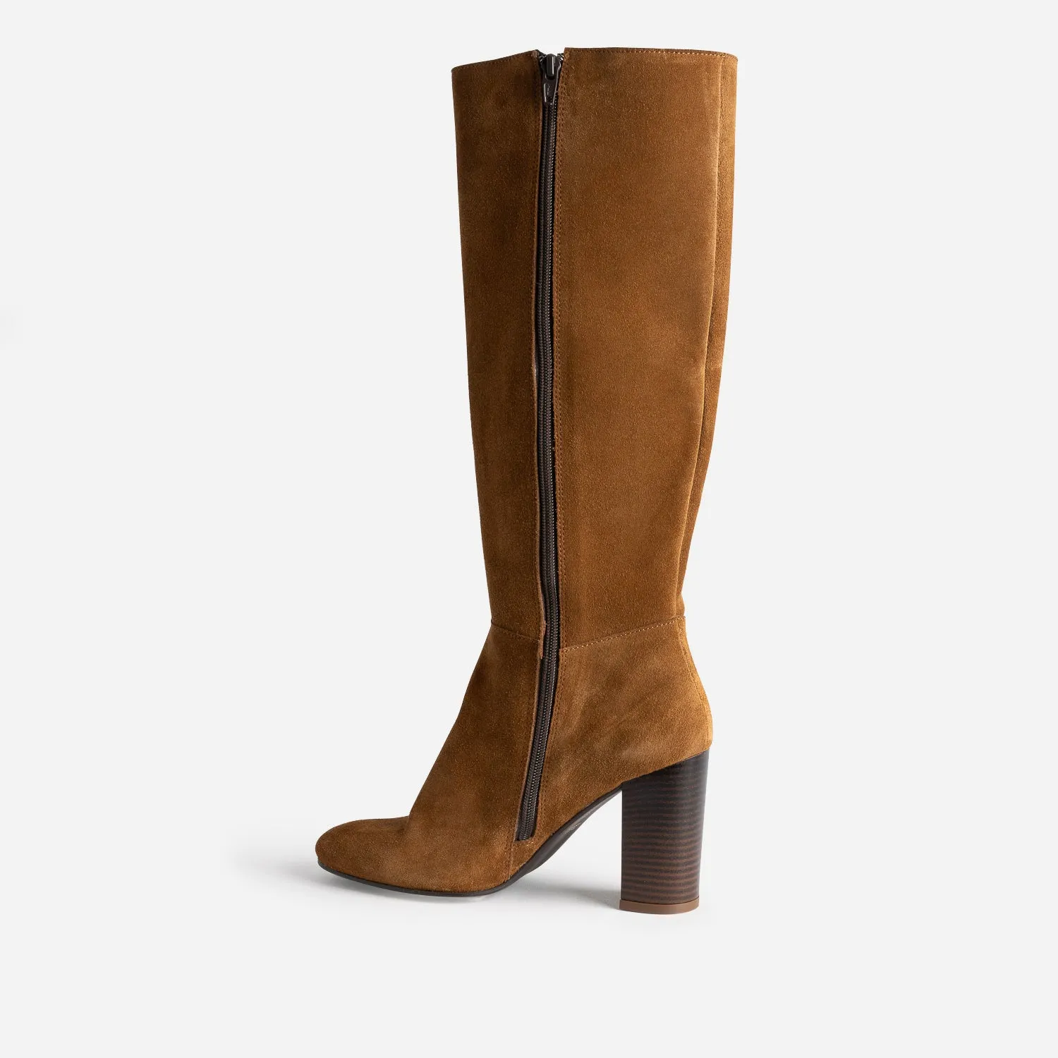 Botte à talon cognac en cuir velours - Bottes Femme | ERAM