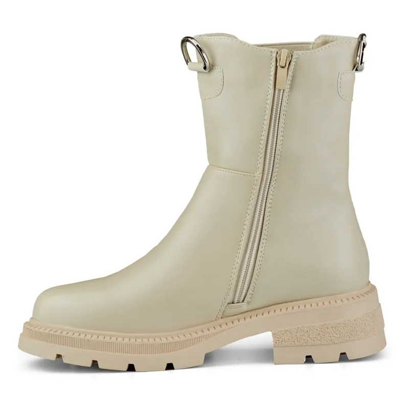 Bottes classiques pour femmes beiges sur la plate-forme