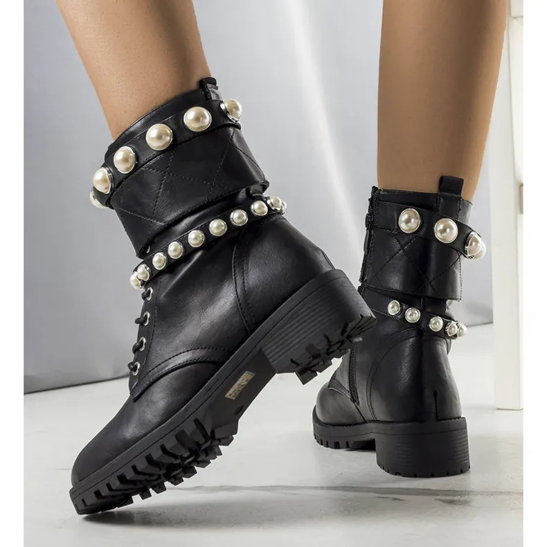 Bottes de travail noires avec perles Marguerite le noir