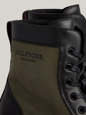 Bottes mi-mollet en cuir multitextures | Noir | Tommy Hilfiger