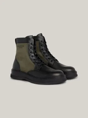 Bottes mi-mollet en cuir multitextures | Noir | Tommy Hilfiger