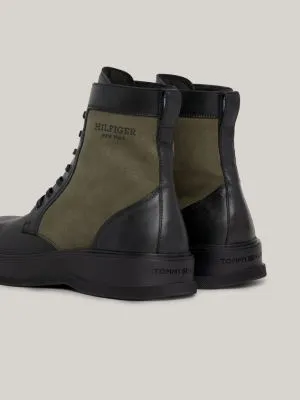 Bottes mi-mollet en cuir multitextures | Noir | Tommy Hilfiger