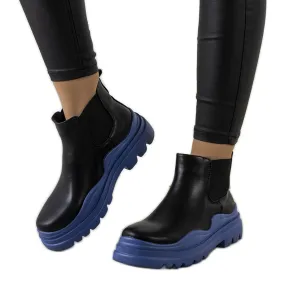 Bottes noires sur la plate-forme Tausel bleue le noir