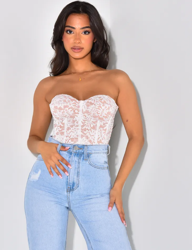 Bustier en dentelle zippé dans le dos / 46234 - JEANS INDUSTRY