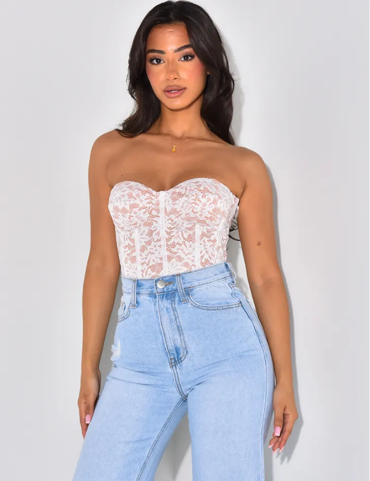 Bustier en dentelle zippé dans le dos / 46234 - JEANS INDUSTRY