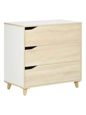 Commode design scandinave 3 tiroirs blanc aspect bois clair - Beige