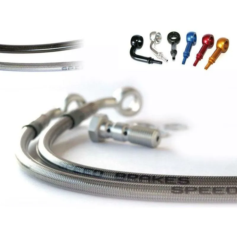 Durite de frein avant d'aviation SPEEDBRAKES inox/raccord or Kawasaki VN 800 VULCAN