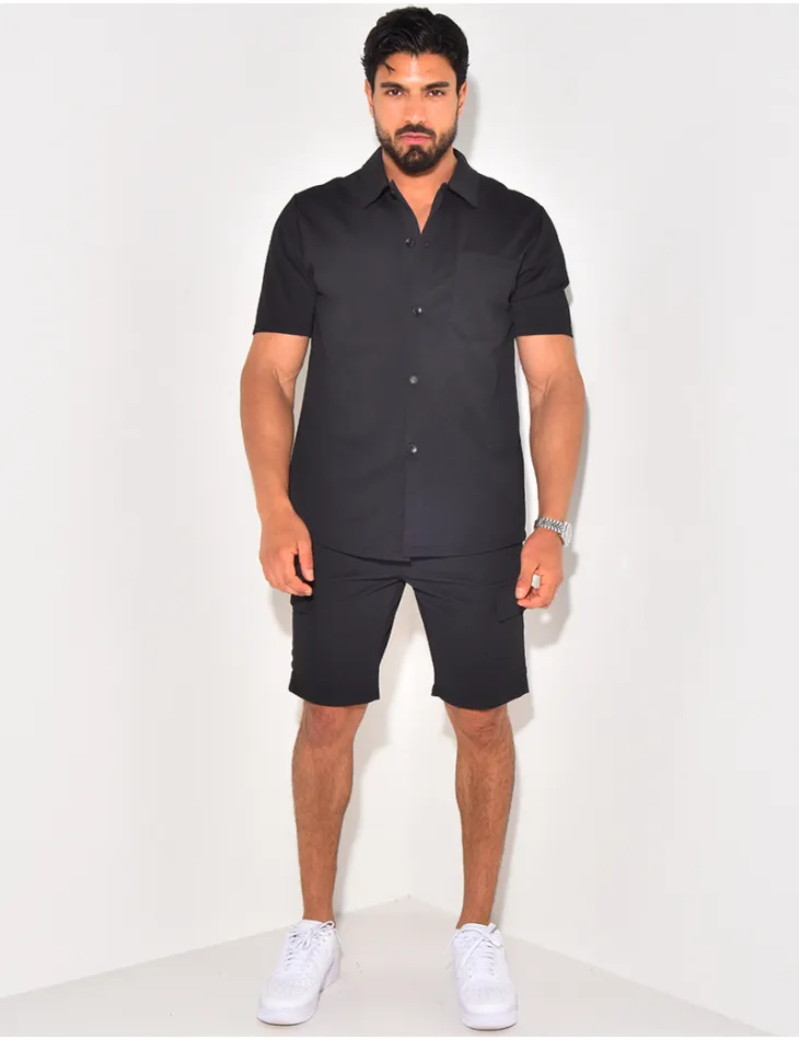 Ensemble short et chemise à poches texturé / 62643 - JEANS INDUSTRY