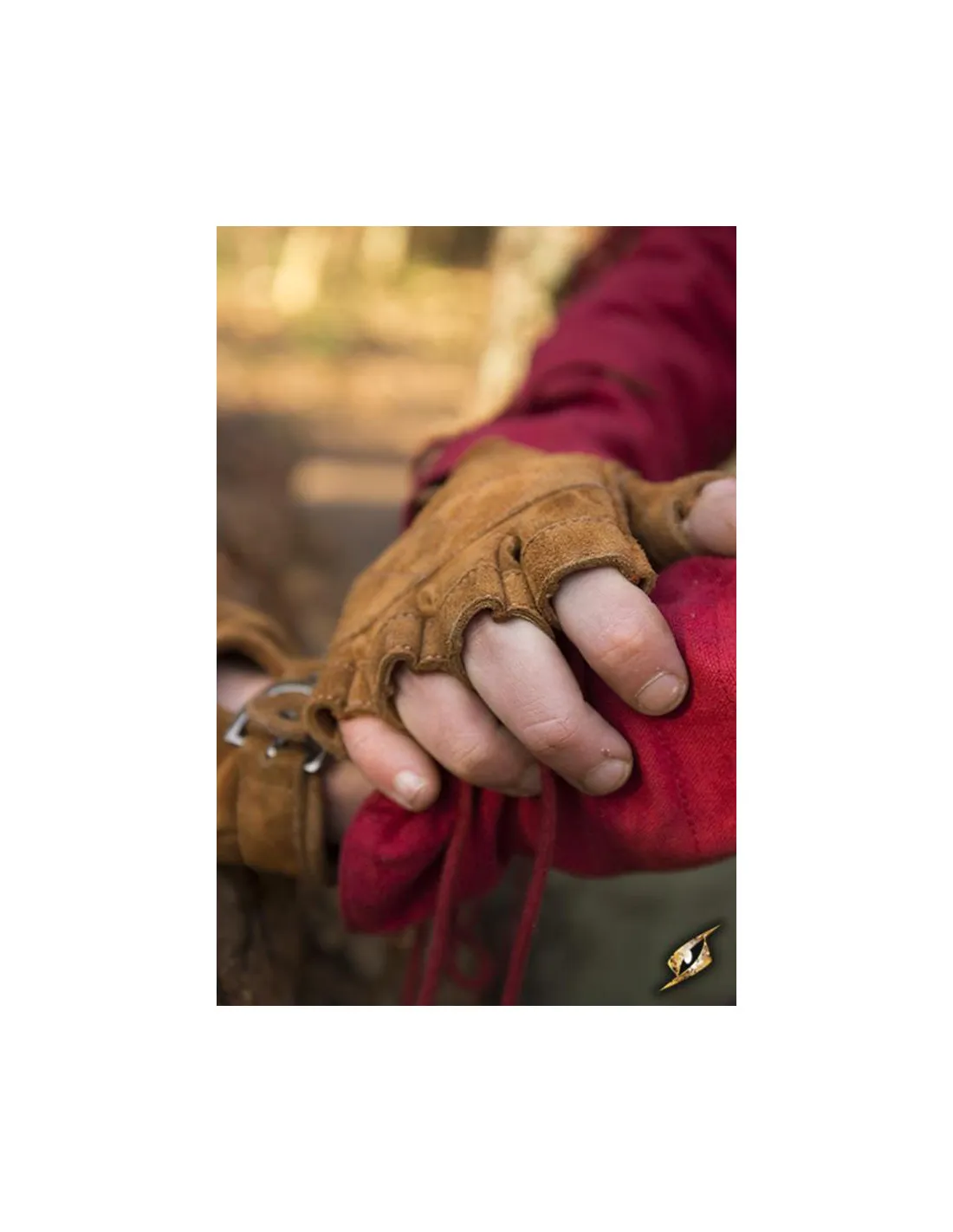 Gants celtiques en daim marron, fermeture à boucle ⚔️ Boutique Épées