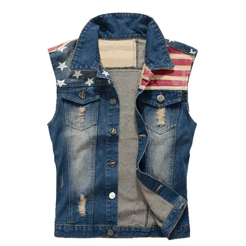 Gilet jean biker - Drapeau Américain