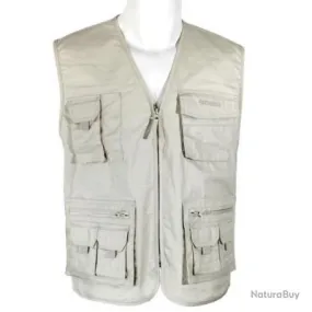 Gilet reporter beige multi-poches en tissu ripstop