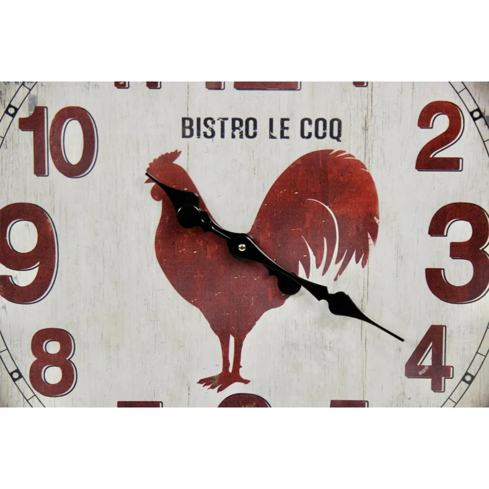 Grande horloge ancienne murale bistro le coq métal rouge-bordeaux 70cm - décoration d'autrefois