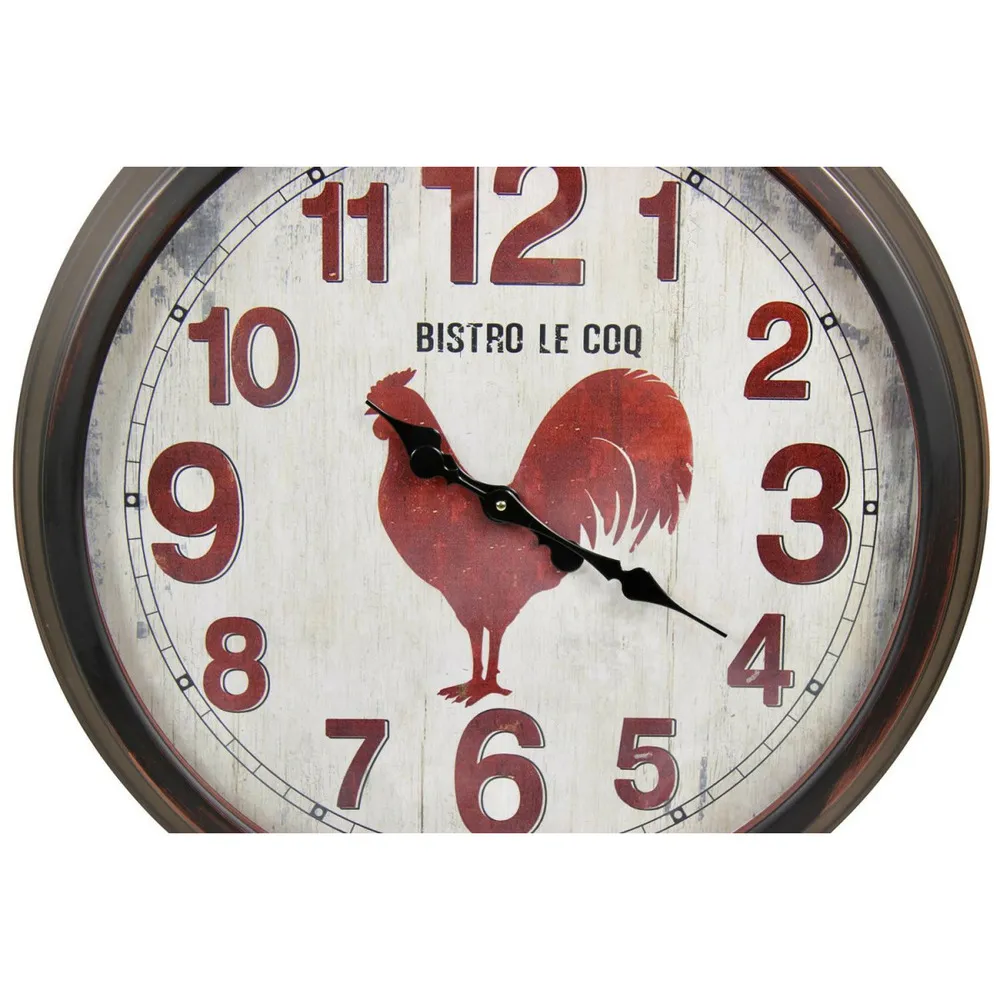 Grande horloge ancienne murale bistro le coq métal rouge-bordeaux 70cm - décoration d'autrefois