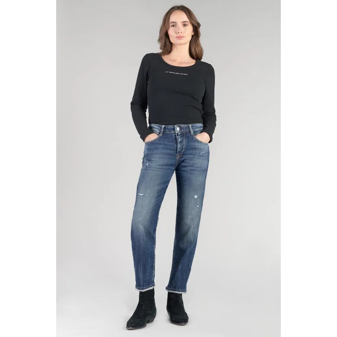 Jeans mom 400/17, 7/8ème bleu en coton Yael | 3 Suisses