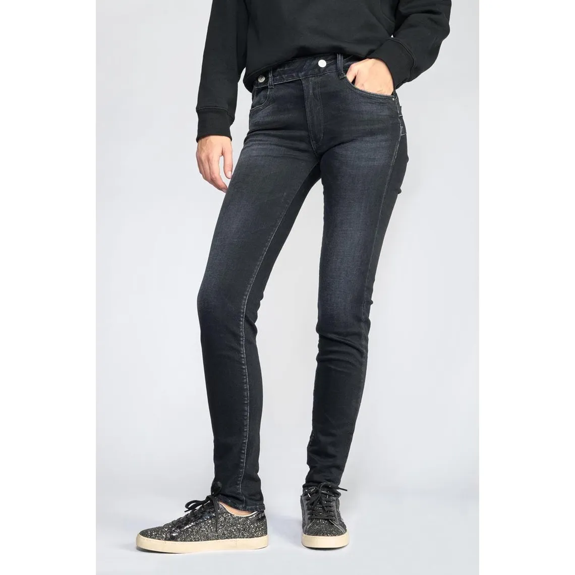 Jeans Penny pulp slim taille haute bleu-noir N°1 en coton | 3 Suisses