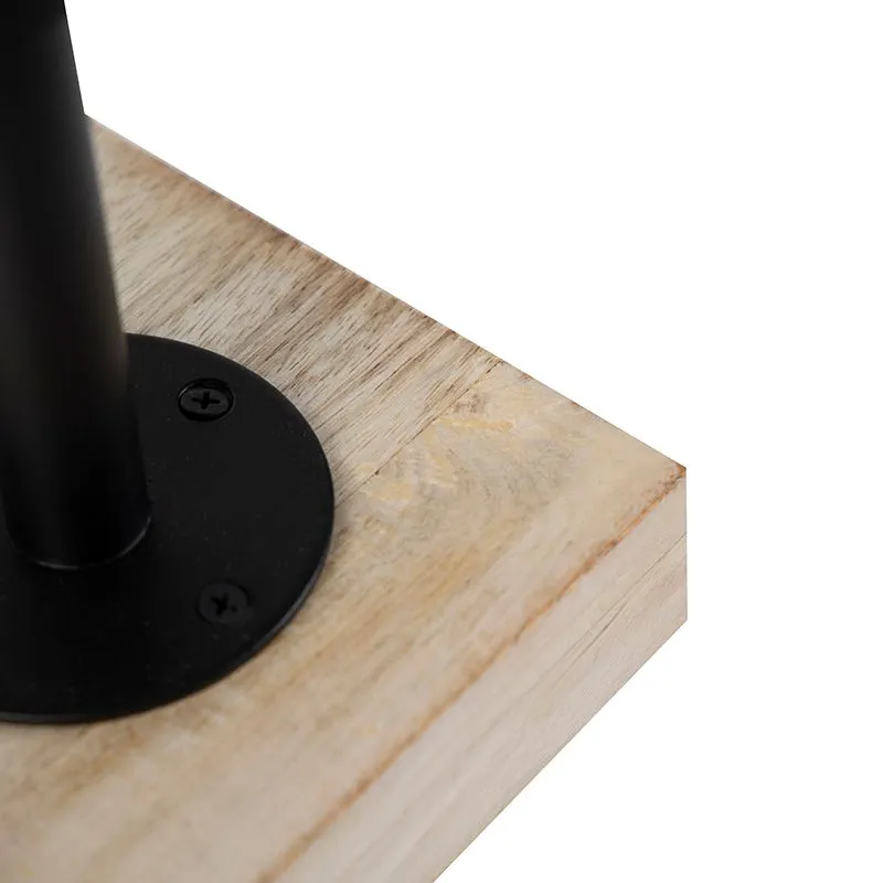 Lampe de table industrielle noire sans abat-jour 1 lumière avec base en bois - Tubs