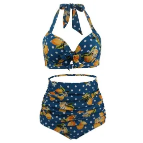 Maillot De Bain Vintage  Taille Haute Bleu Citron