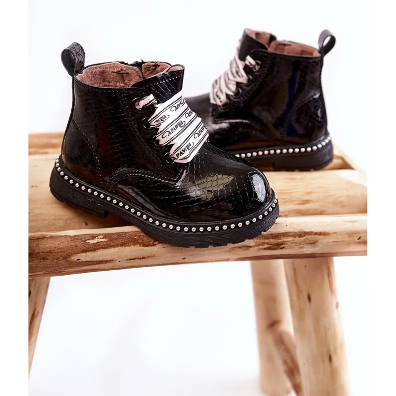 PA1 Bottes enfant en cuir chaud noir Dottie le noir