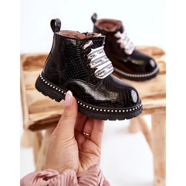 PA1 Bottes enfant en cuir chaud noir Dottie le noir