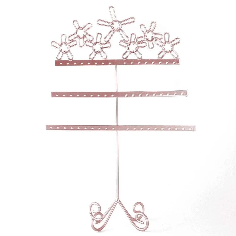 Présentoir porte bijoux boucles d'oreilles (27 paires) déco fleurs or rose