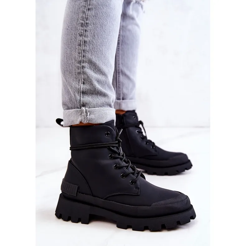 PS1 Bottes Chaudes En Cuir Attachées Noir Racquell le noir