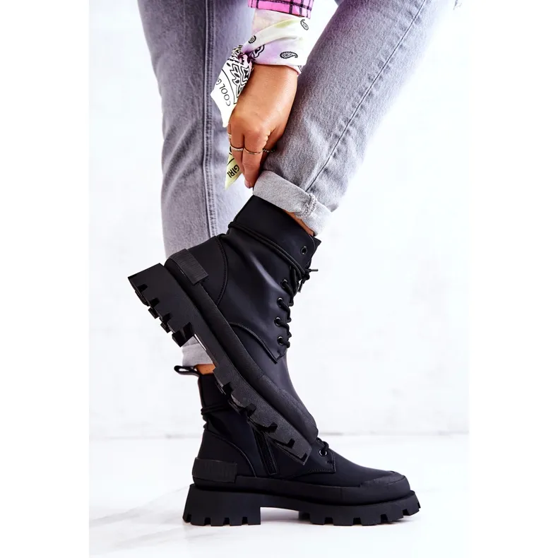 PS1 Bottes Chaudes En Cuir Attachées Noir Racquell le noir