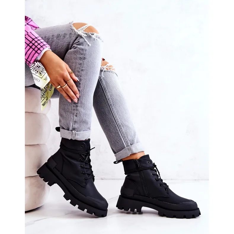 PS1 Bottes Chaudes En Cuir Attachées Noir Racquell le noir