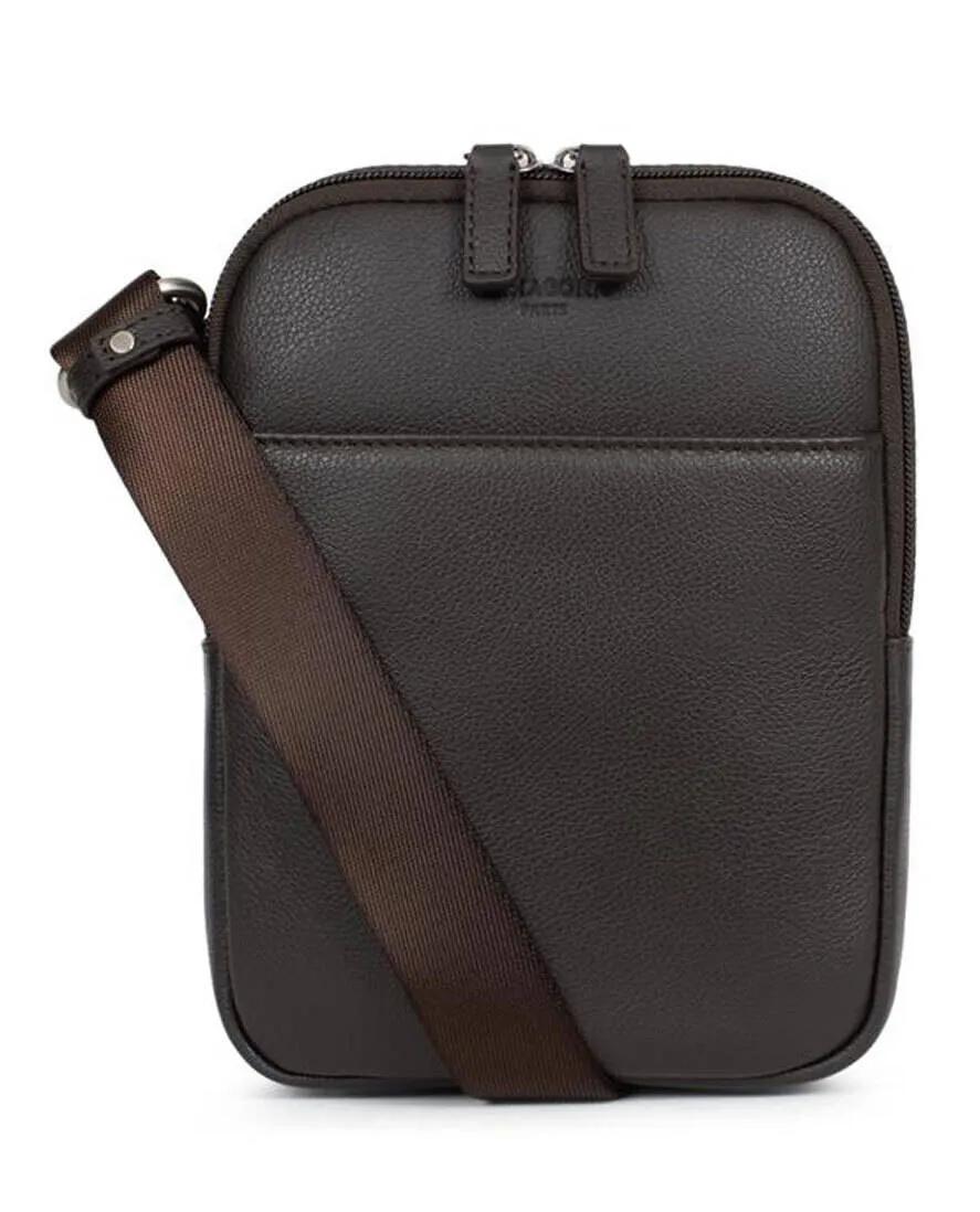 Sacoche cuir homme marron foncé Hexagona