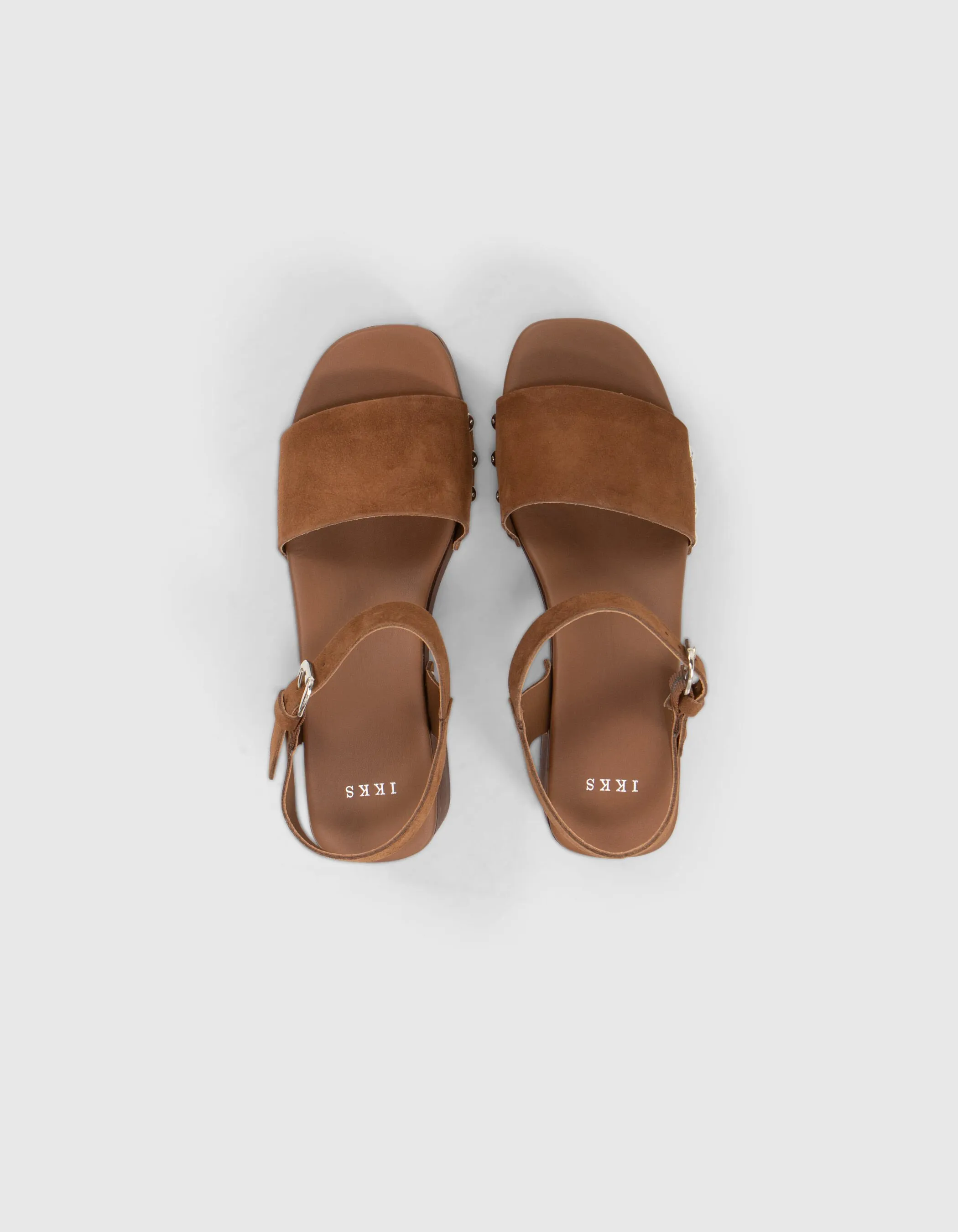 Sandales camel cuir velours à talon bois Femme