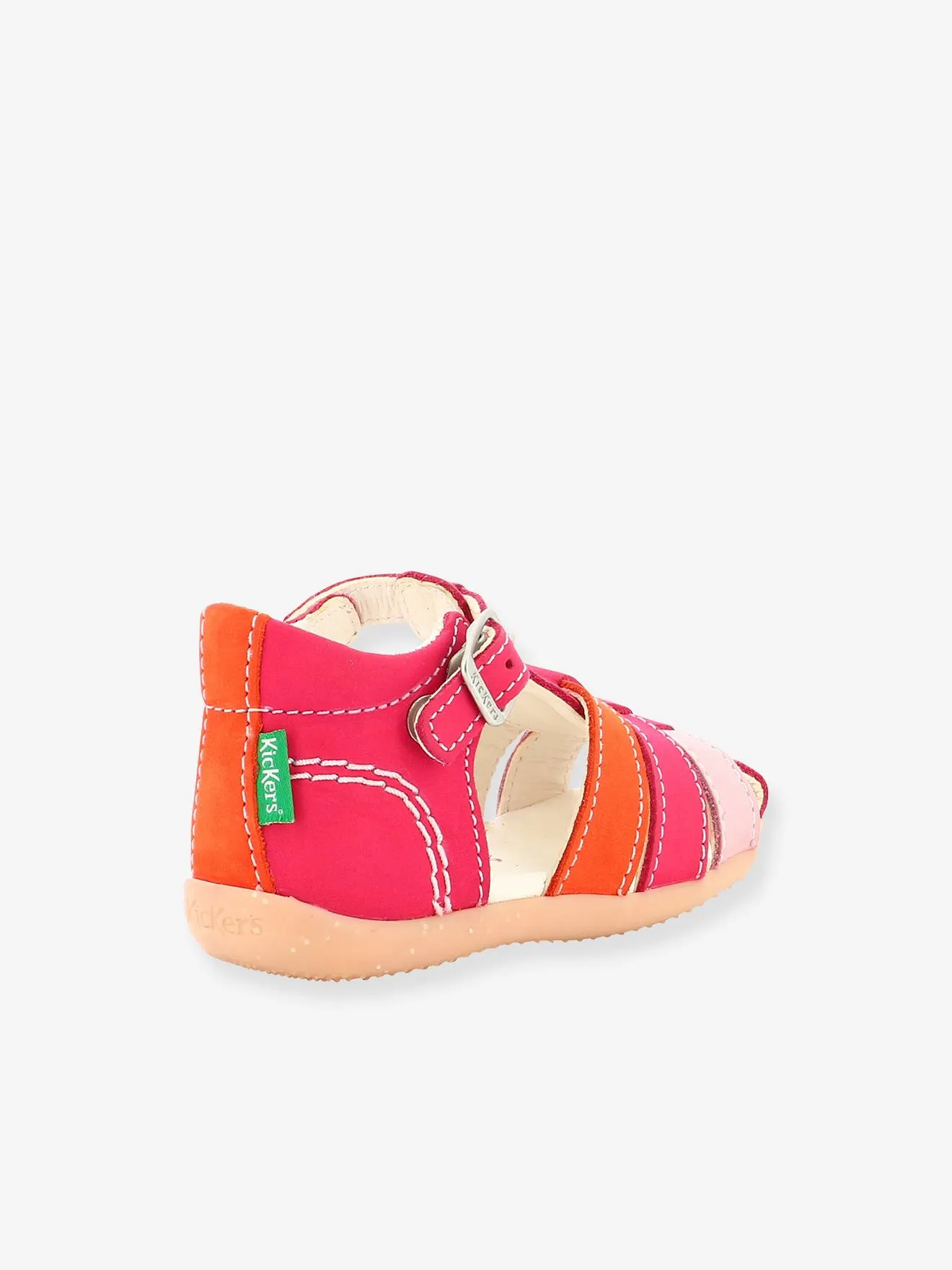 Sandales cuir bébé fille Bigfly 2 KICKERS® rose orange tricolore - Kickers