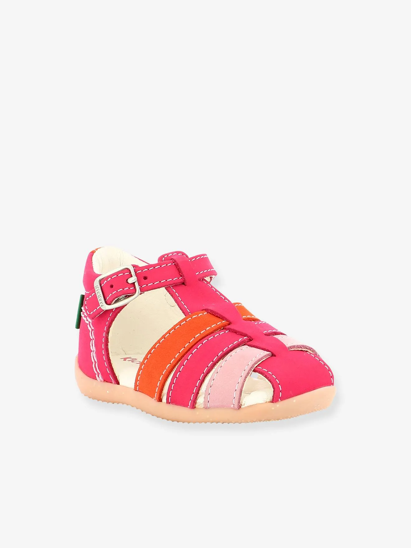 Sandales cuir bébé fille Bigfly 2 KICKERS® rose orange tricolore - Kickers