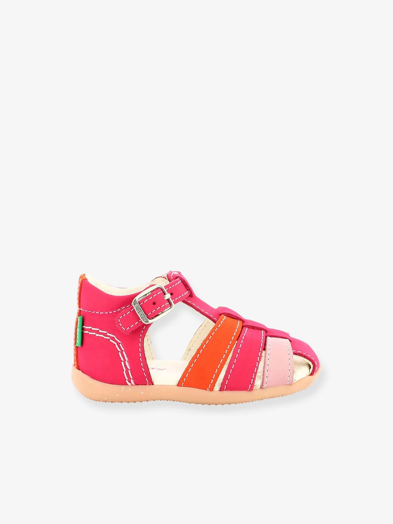 Sandales cuir bébé fille Bigfly 2 KICKERS® rose orange tricolore - Kickers