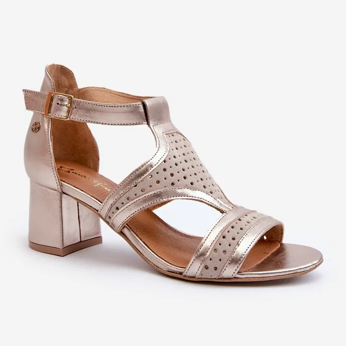 Sandales en Cuir à Talon Haut pour Femme Maciejka 06459-25 Beige et Doré