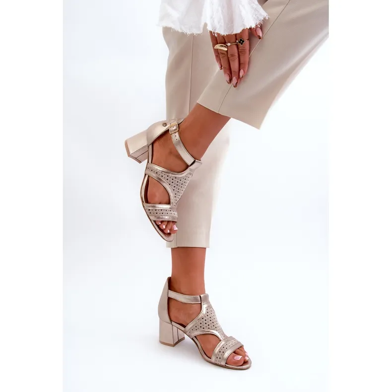 Sandales en Cuir à Talon Haut pour Femme Maciejka 06459-25 Beige et Doré