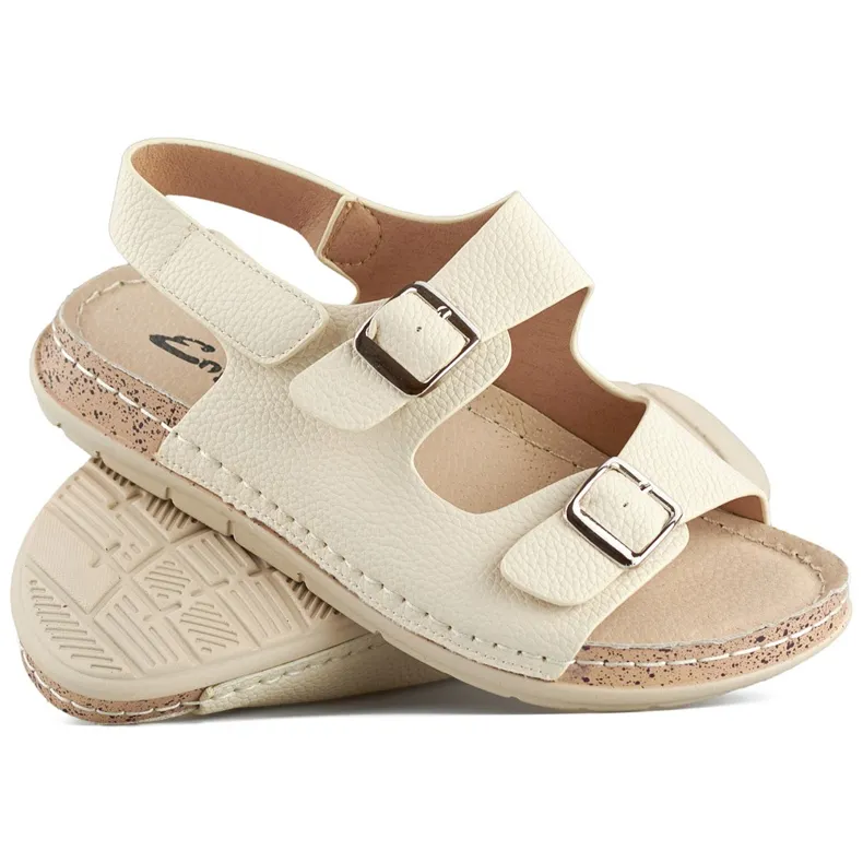 Sandales femme beiges confortables avec fermeture velcro