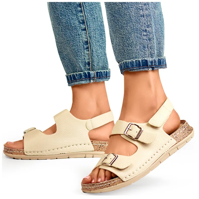 Sandales femme beiges confortables avec fermeture velcro