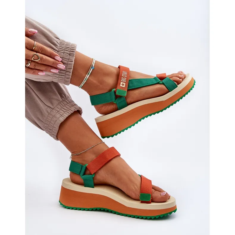 Sandales Femme Sur Plateforme Et Compensée Big Star NN274A053 Vert-Orange