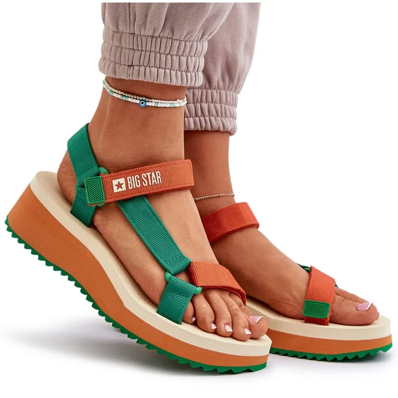 Sandales Femme Sur Plateforme Et Compensée Big Star NN274A053 Vert-Orange