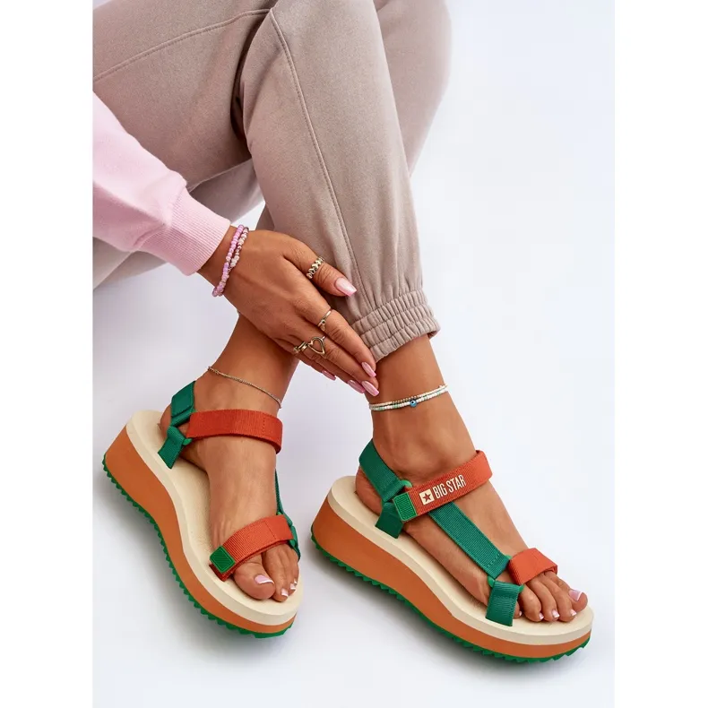 Sandales Femme Sur Plateforme Et Compensée Big Star NN274A053 Vert-Orange