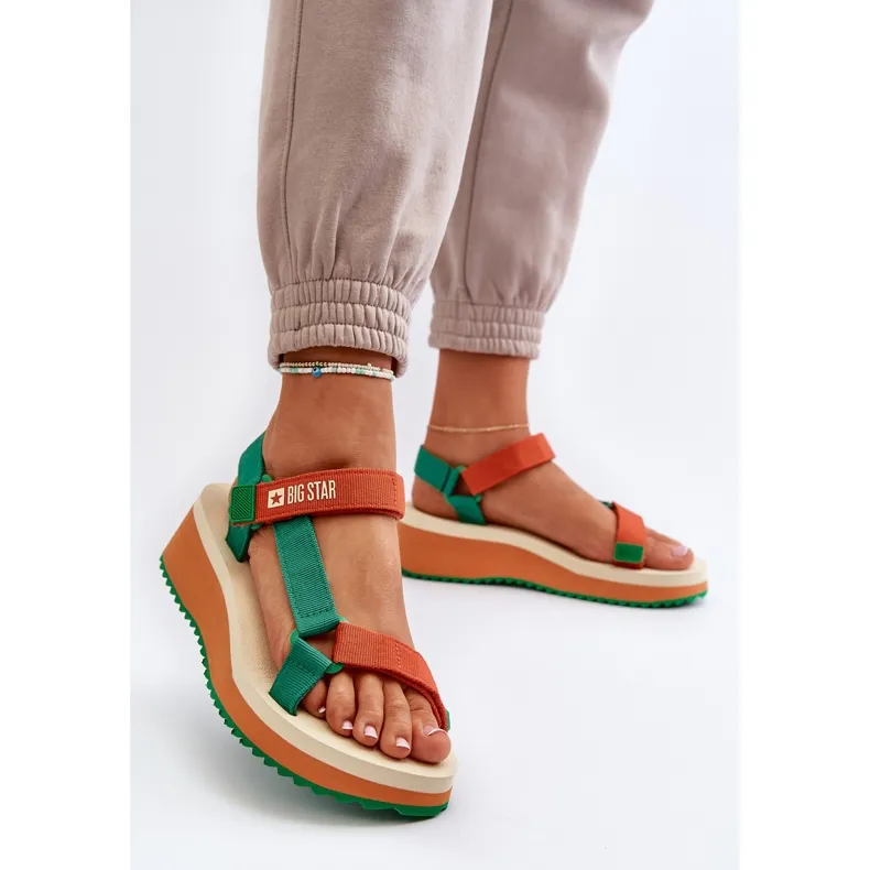 Sandales Femme Sur Plateforme Et Compensée Big Star NN274A053 Vert-Orange