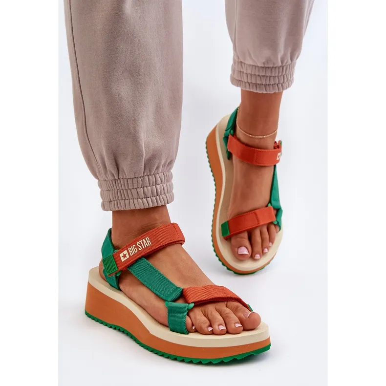 Sandales Femme Sur Plateforme Et Compensée Big Star NN274A053 Vert-Orange