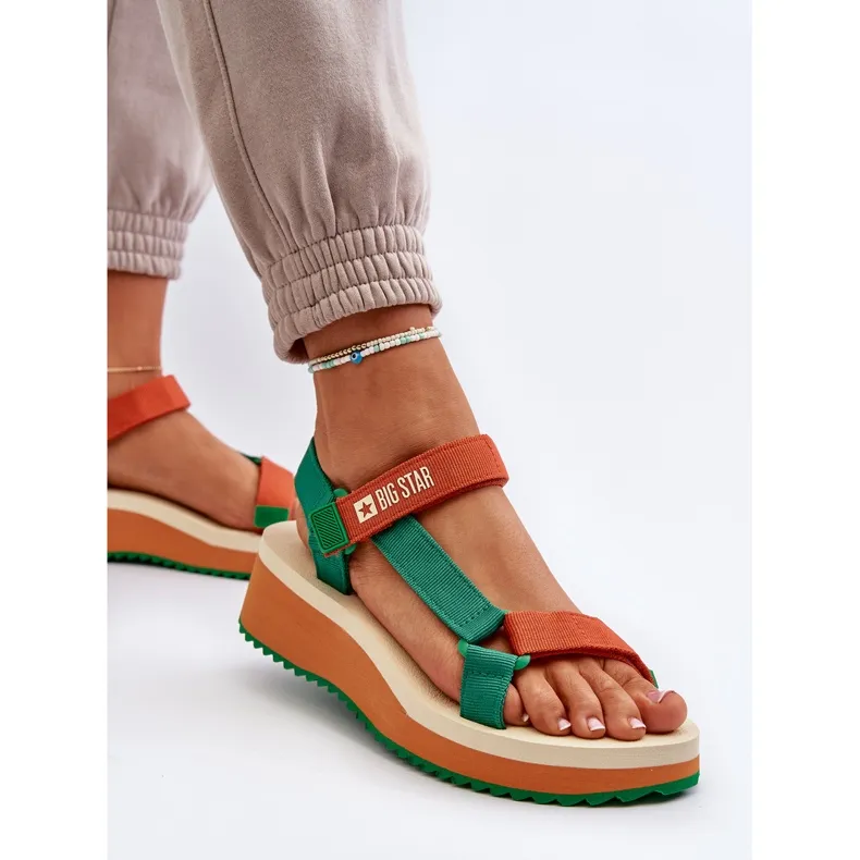 Sandales Femme Sur Plateforme Et Compensée Big Star NN274A053 Vert-Orange