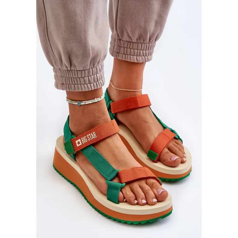 Sandales Femme Sur Plateforme Et Compensée Big Star NN274A053 Vert-Orange