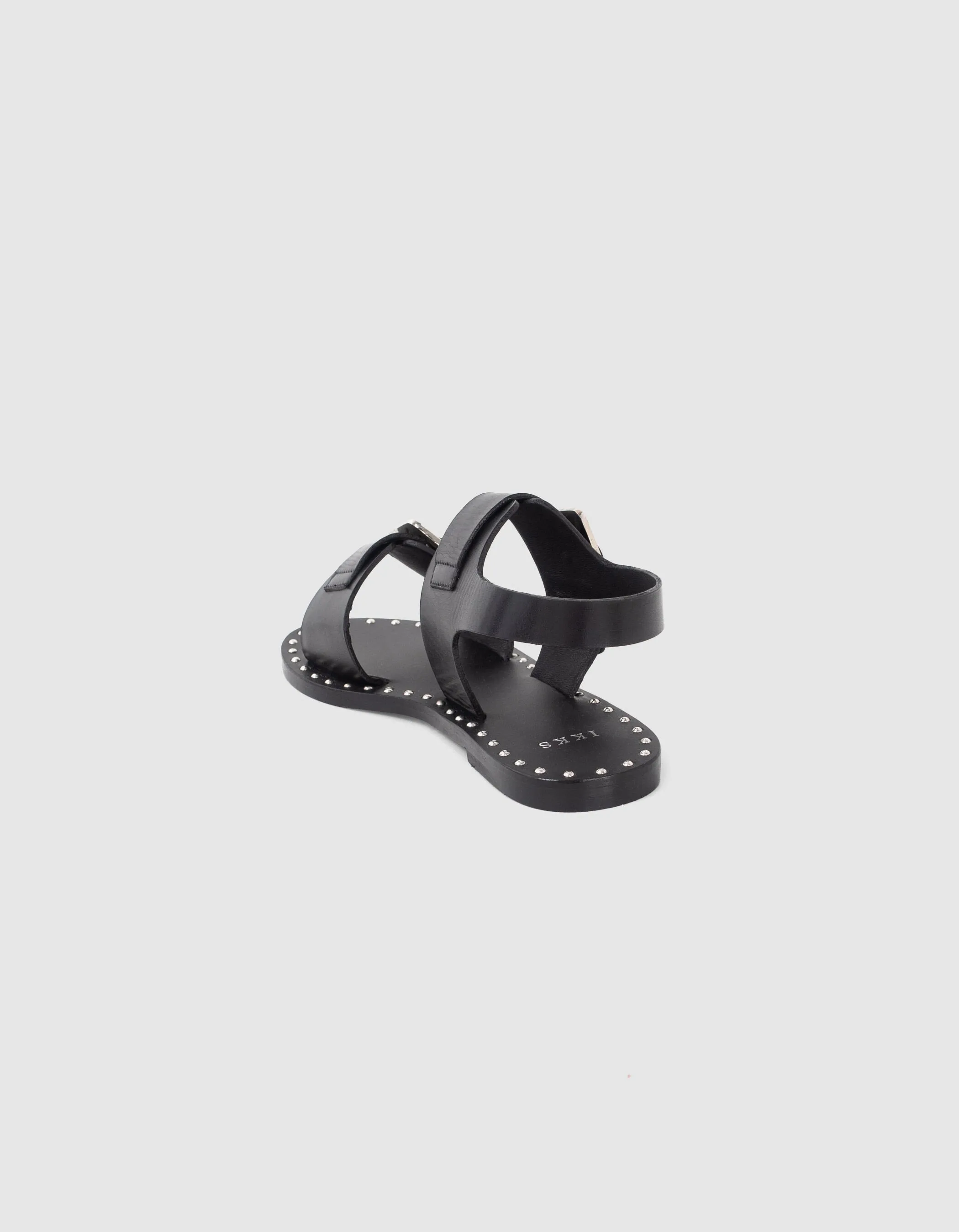 Sandales noires cuir double bride trépointe cloutée Femme